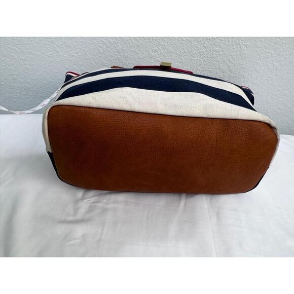 Tommy Hilfiger Striped Canvas Tote Bag Leather Trim Nautical Preppy Coastal Chic - Picture 13 of 16